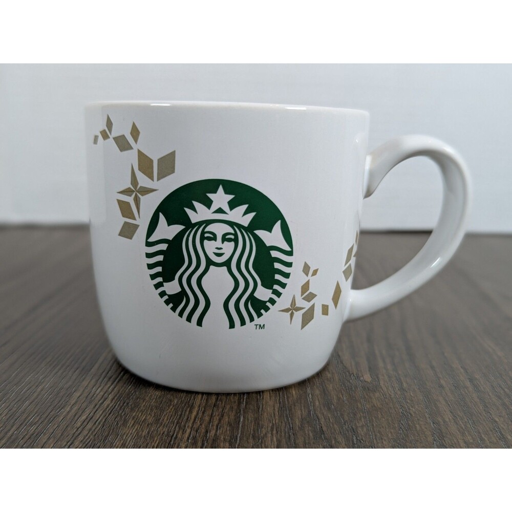Starbucks Mug Holiday Collection 2013 Mermaid Logo White Green Gold 14 fl.oz.